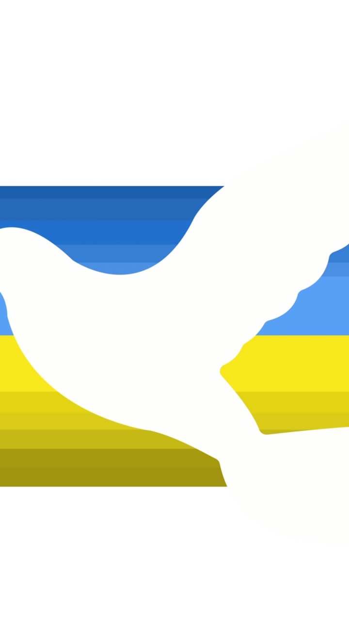 Animation of dove over moving blue and yellow ukraine flag stripes