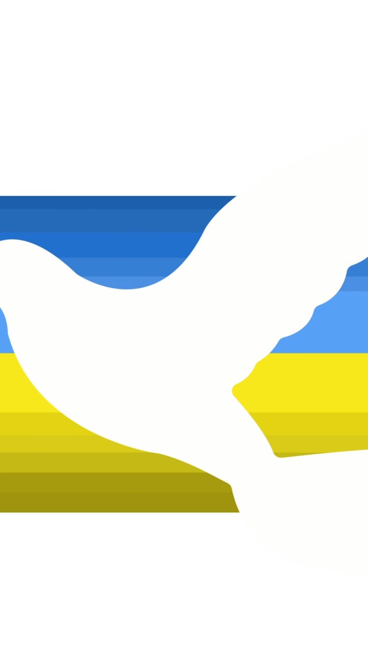 Animation of dove over moving blue and yellow ukraine flag stripes