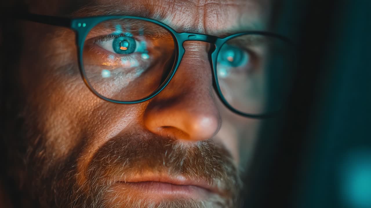 Intense Focus: A Close-Up Exploration of Concentration as the Subject Gazes Intently at a Digital Screen, Highlighting the Depth of Thought and Engagement