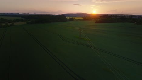 Aerial-view-of-rural-landscape-at-sunset-time