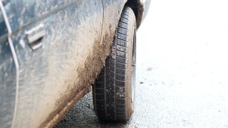 dirty car wheel on road