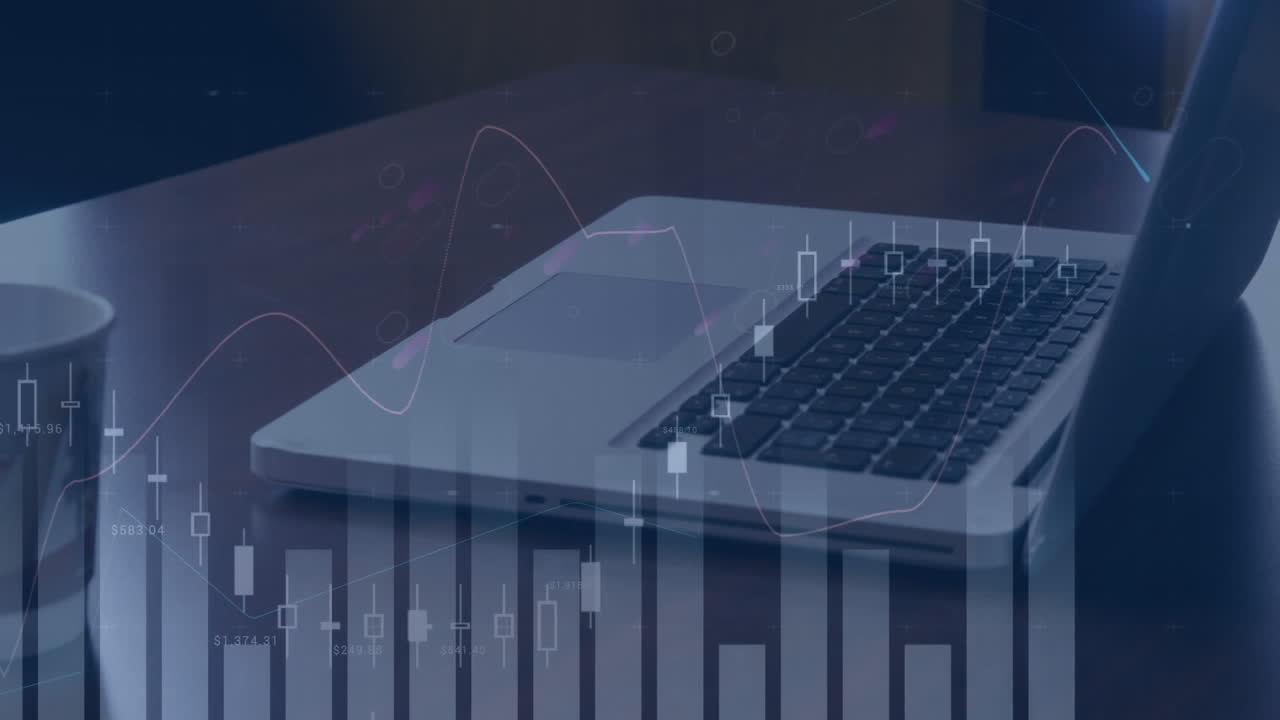 animazione dell'elaborazione statistica su computer portatile