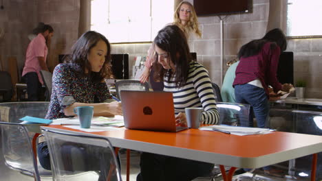 Female-Designers-Using-Laptop-In-Modern-Office-Shot-On-R3D