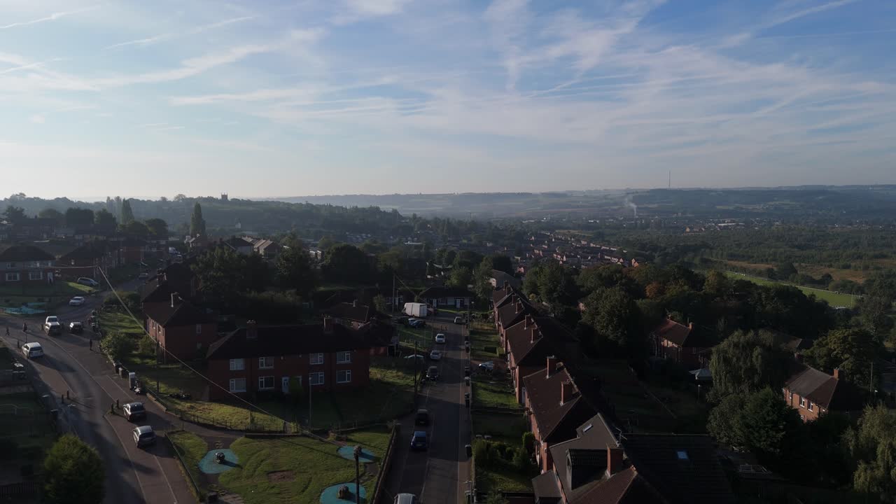 Gloomy Industrial housing in the UK, Council built red brick houses, Housing Moorside estate in the rundown Yorkshire town of Dewsbury, the country’s most infamous council estate