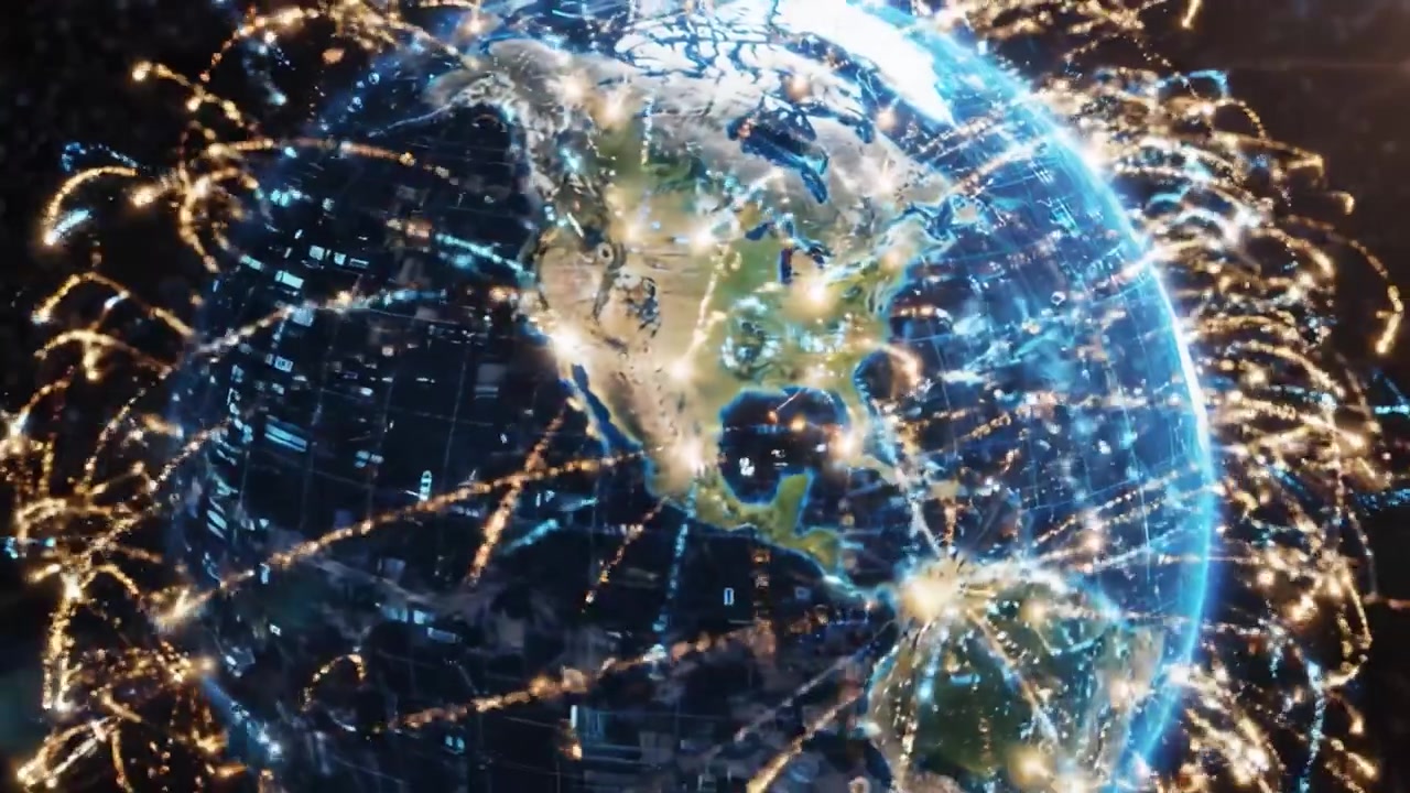 An Artistic Journey Through Earth's Evolution: From a Realistic Globe to a Technologically Enhanced Vision of Our Planet Surrounded by Dynamic Energy and Light