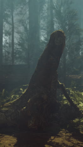 mysterious figure emerges in misty forest during calm early morning hours