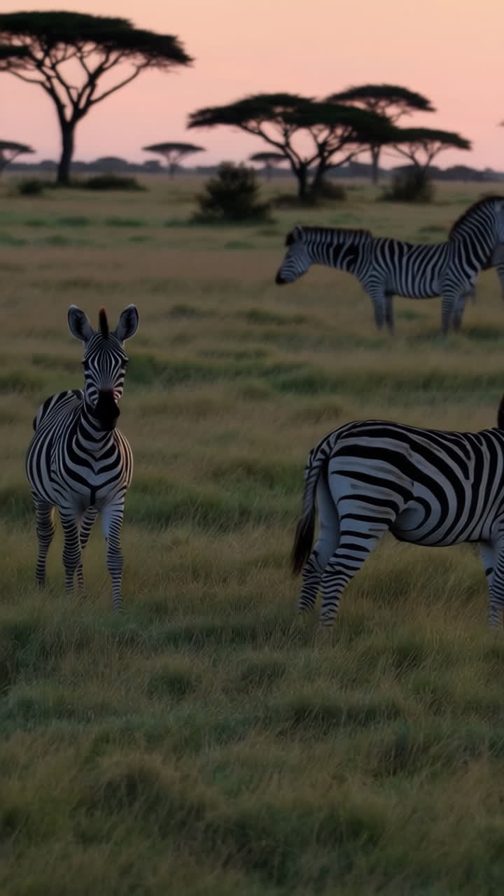 Zebre nella savana al tramonto