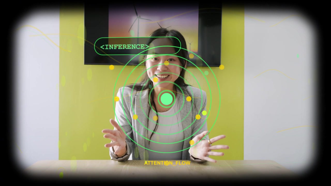 Young Asian Woman Explaining Technology with AI Holographic Interface