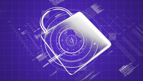 data and padlock on purple background