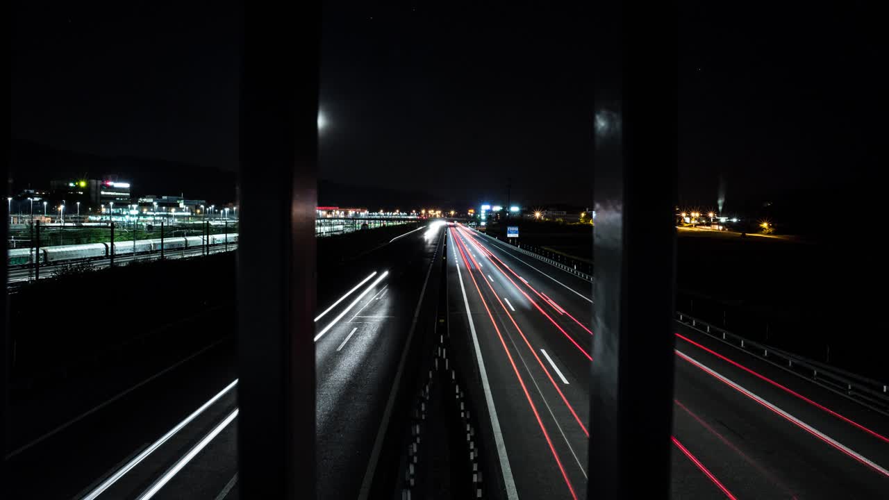Timelapse dolly shot of a highway in Switzerland by night. Shot on Sony a99.
