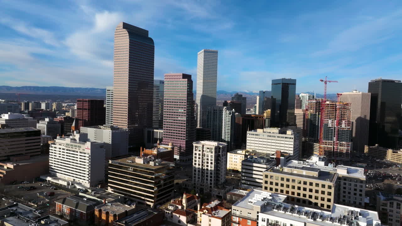 Drone flying over Denver’s urban landscape