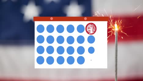 animation of token template card and labor day text moving over american flag and sparkler