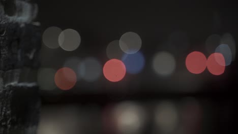 bokeh of street lights in pouring rain