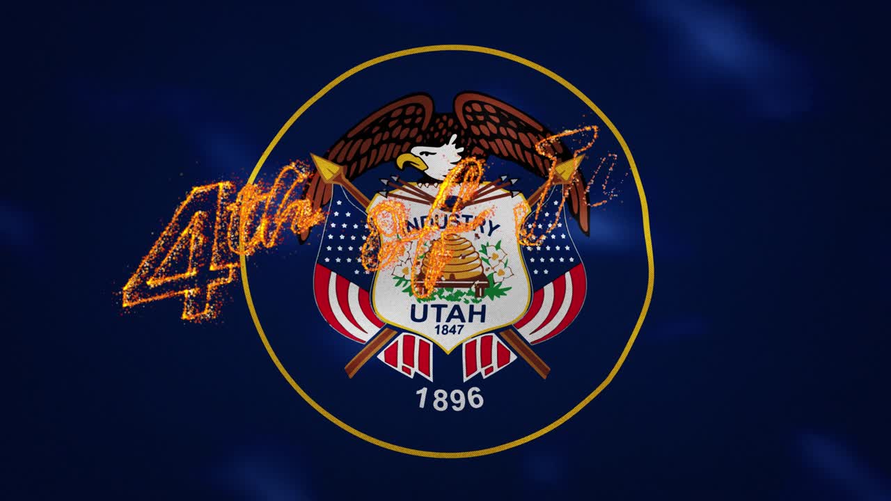 fondo de la bandera de utah para el 4 de julio letras de fuego, bucle