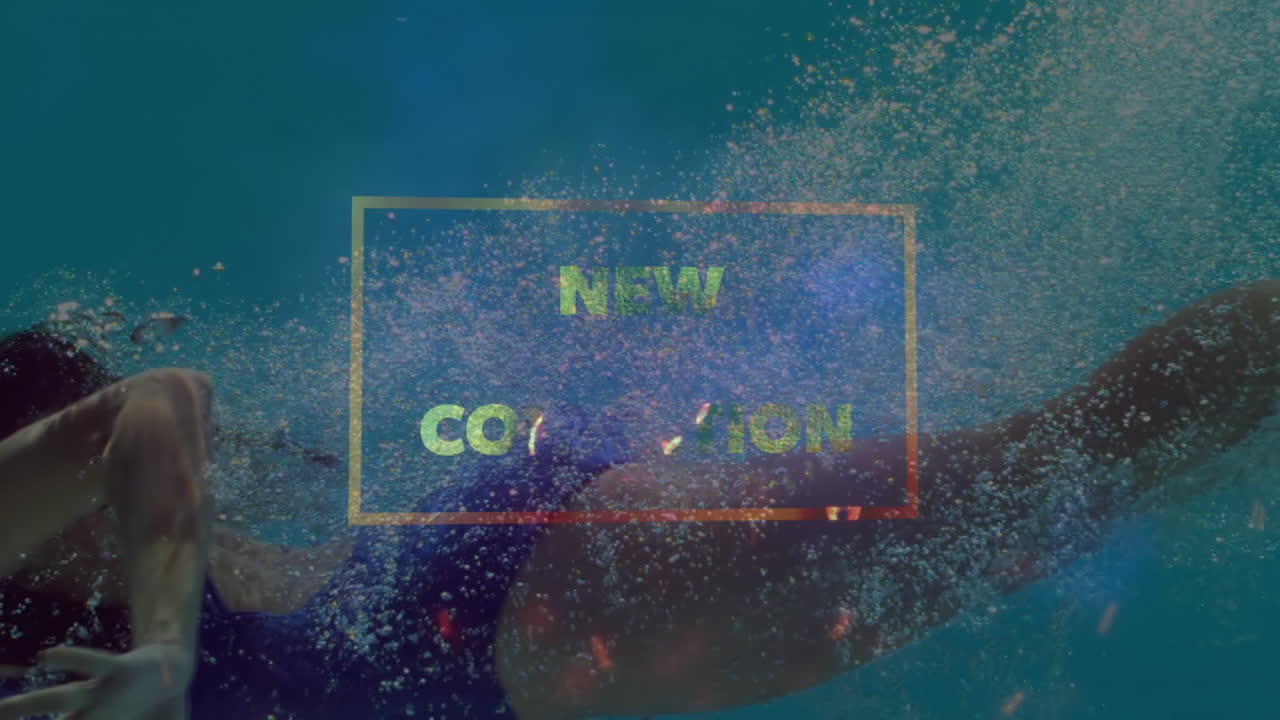 Animation of new collection text over female swimmer