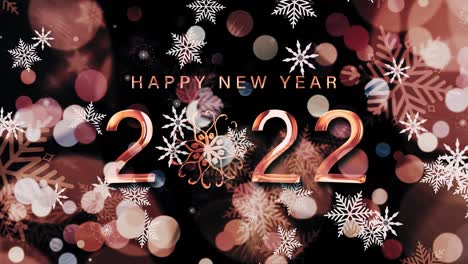 abstract happy new year 2022gold shine snowflakes and bokeh pastel falling. christmas new year background concept. 4k 3d looping. golden glitter lights christmas winter celebration, snow festive loop greeting