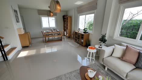 idea elegante y minimalista de decoración del hogar de planta abierta