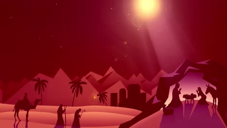 animation of nativity with glowing lights and floating sun