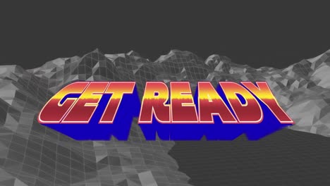 animación del texto listo en letras rojas y azules sobre el fondo del metaverso