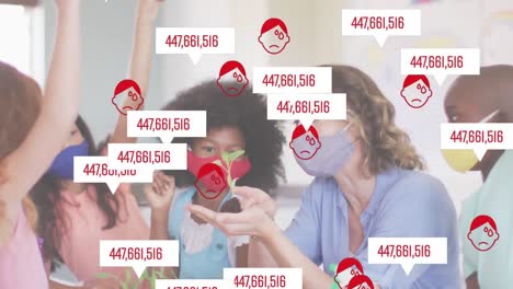 mujer múltiple con iconos de alta temperatura y aumento de casos contra maestras y estudiantes