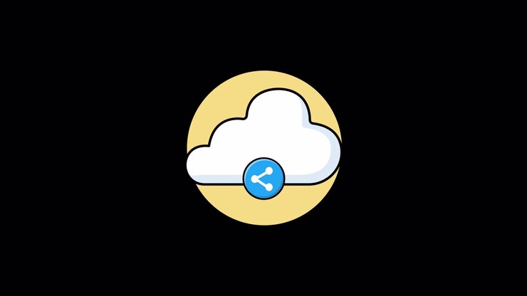 Animeret ikon for cloud-deling på sort baggrund.
