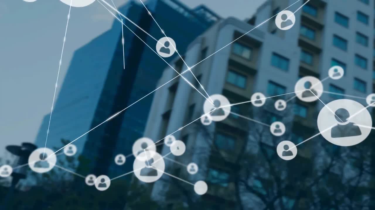 높은 건물을 배경으로 프로필 아이콘의 네트워크