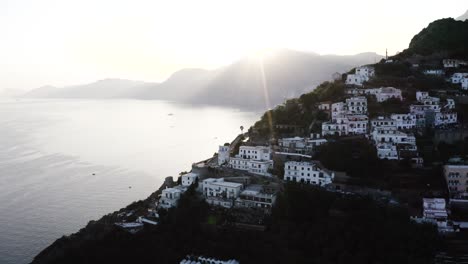 Aerial-view-of-Praiano,-Italy-overlooking-the-Tyrrhenian-Sea