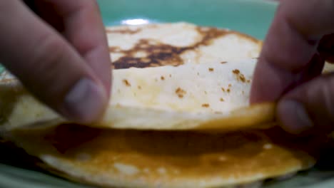 sweet homemade pancakes with condensed milk for breakfast