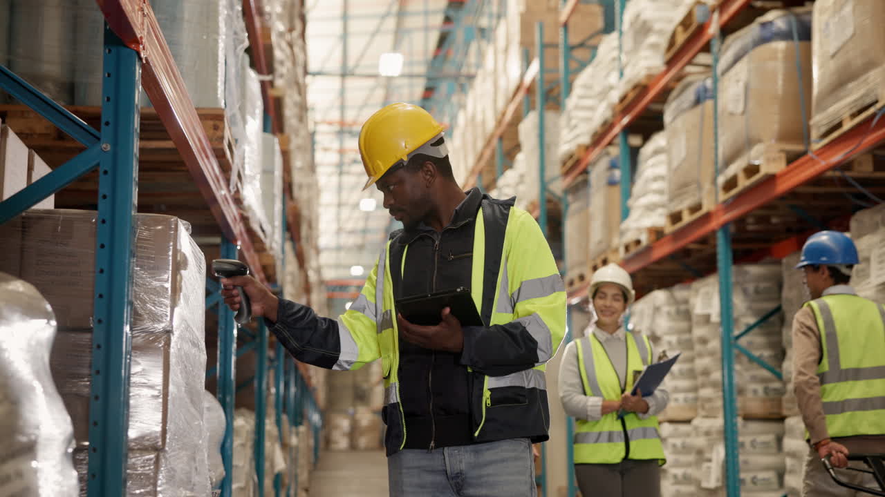 trabajadores del almacén inspeccionando el inventario
