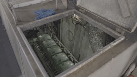 engine in the fishing boat compartment