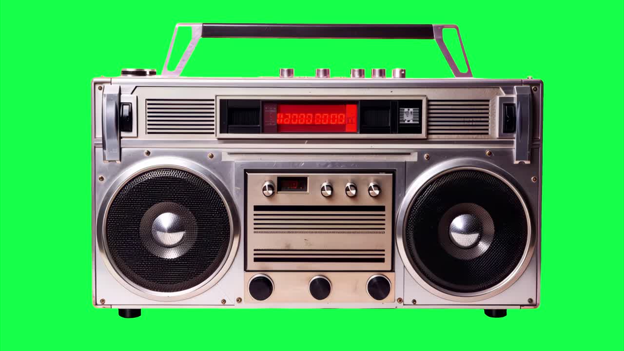 Animación de radiocasete retro, video 4K transparente, pantalla verde