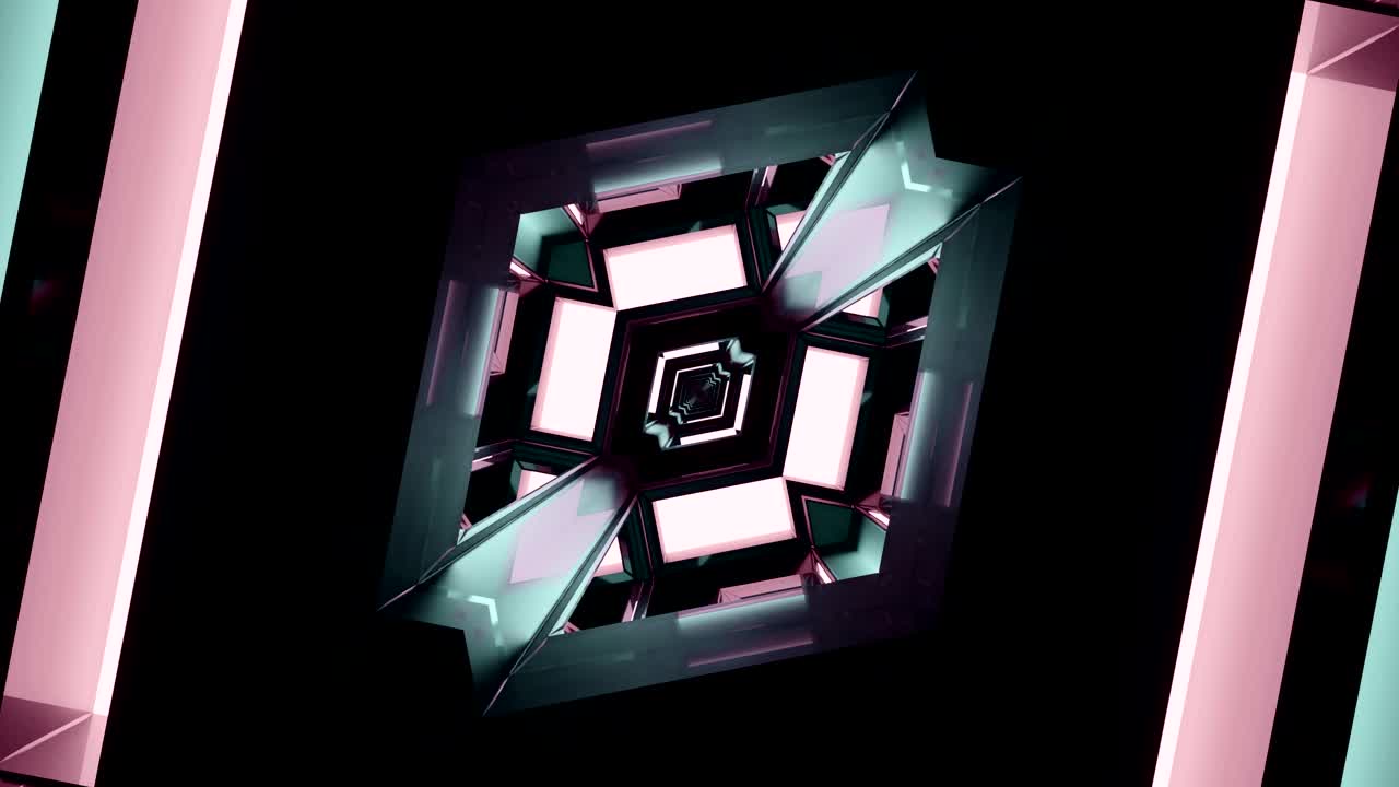 Experience a vibrant tunnel of shapes and colors that moves seamlessly in this digital art loop. Ideal for use as a screensaver, it captivates with every frame transition