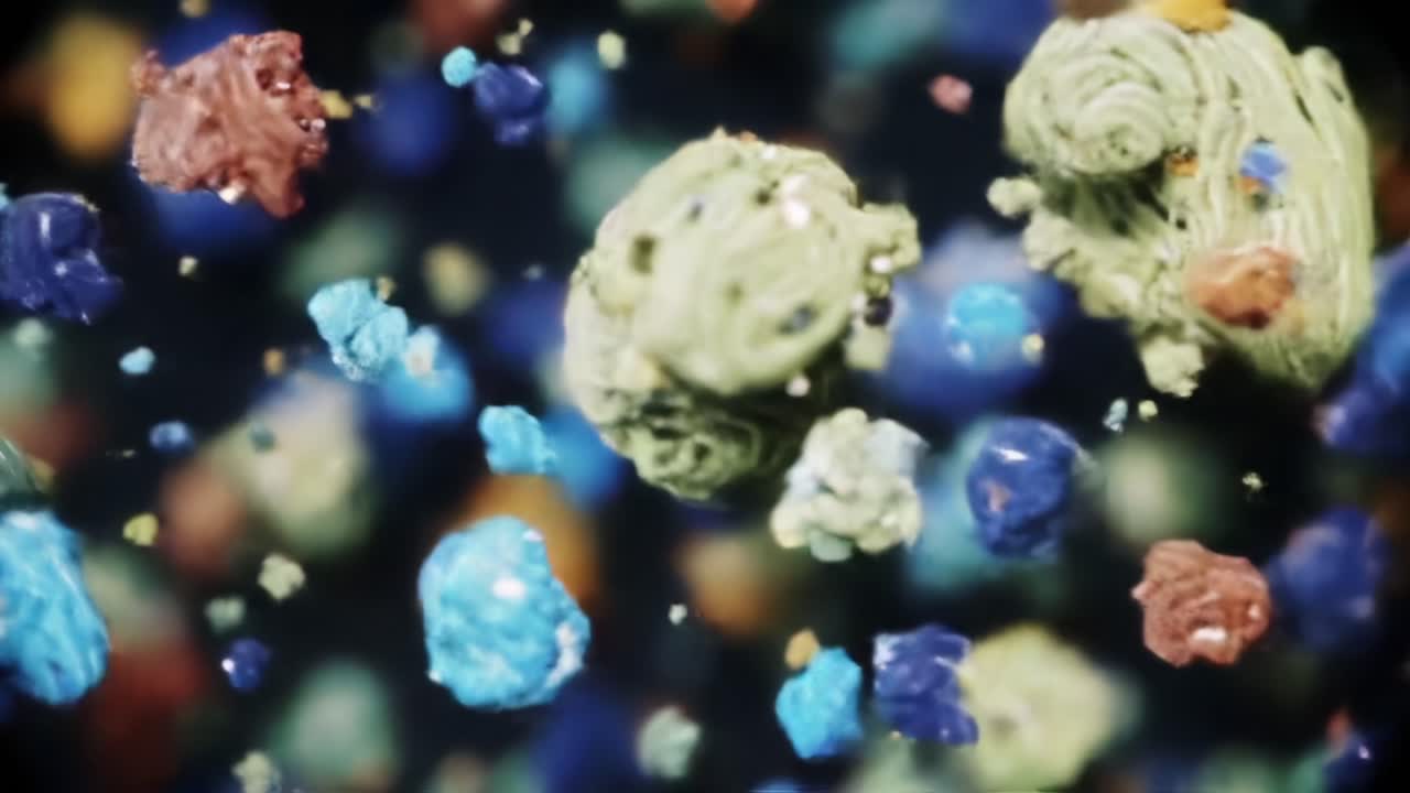 Dynamic Interplay of Colorful Particles in Motion: A Fascinating Journey Through Microcosmic Forms and Their Intricate Structures Captured in Stunning Detail