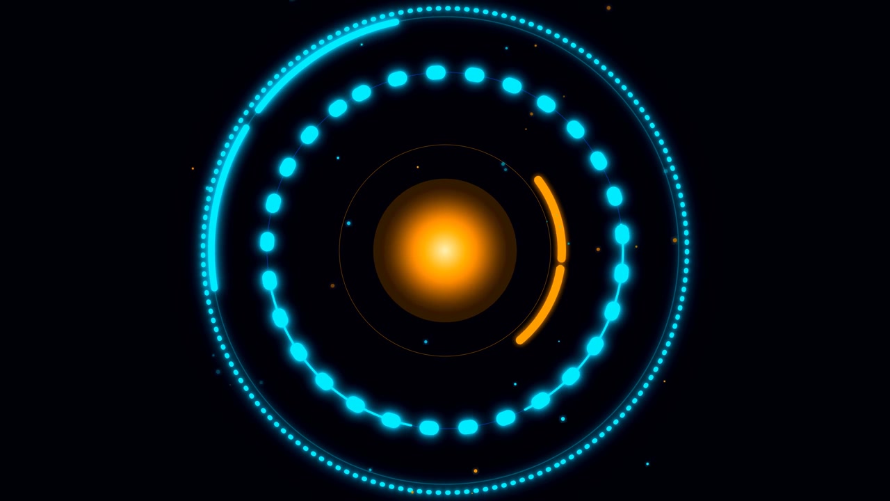 Abstract Digital HUD Interface with Rotating Glowing Rings