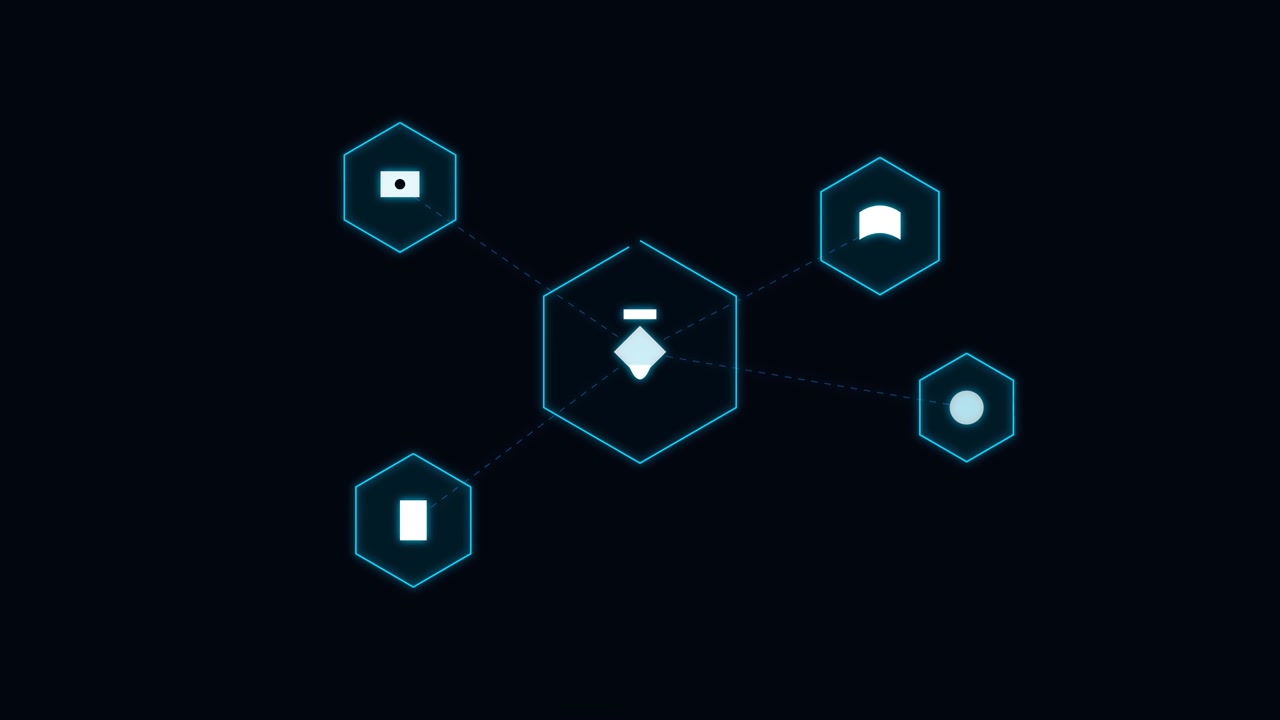 Digital Network Interface with Hexagonal Nodes and Data Connections