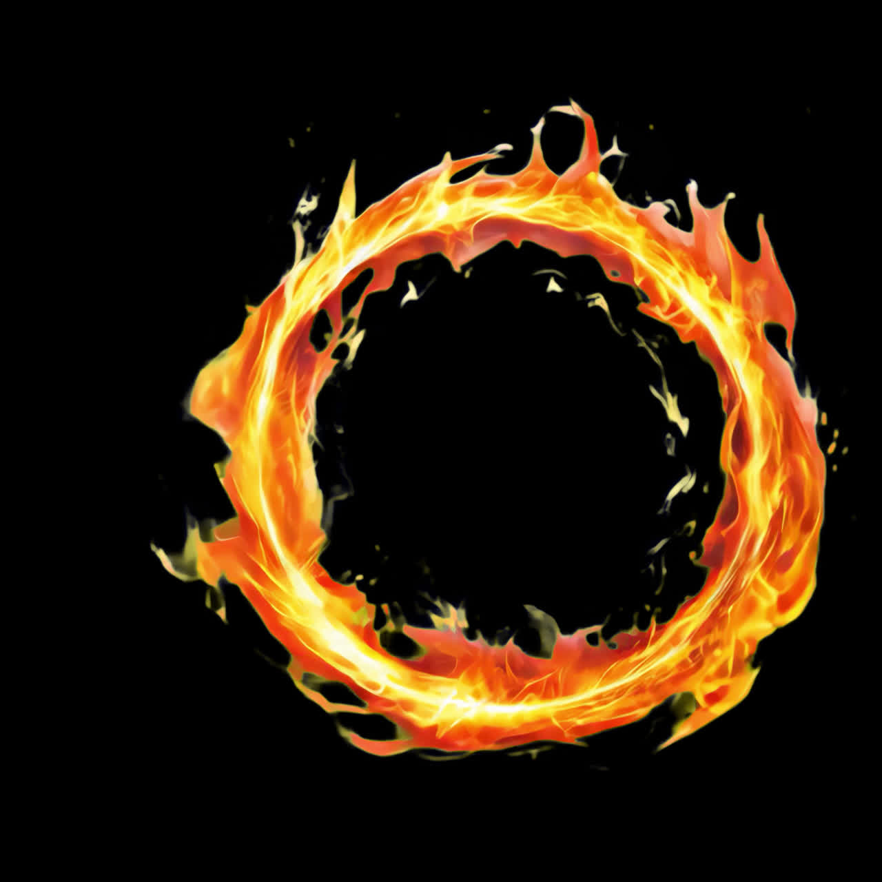 Fire circle frame animation isolated asset, transparent 4K video, alpha channel, ProRes 4444