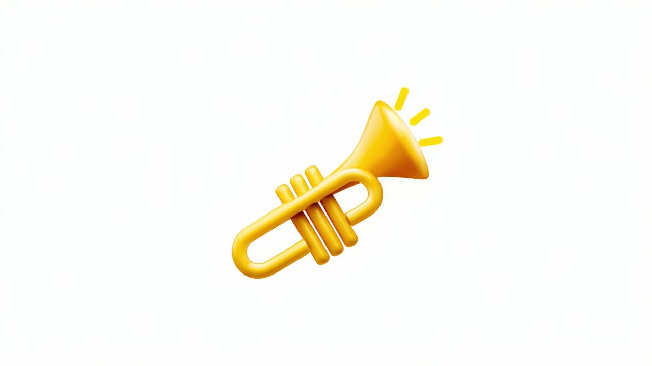 A Bright and Cheerful Yellow Trumpet Emoji Standing Out on a Clean White Background, Perfect for Celebrating Achievements, Events, and Musical Expressions in Digital Conversations