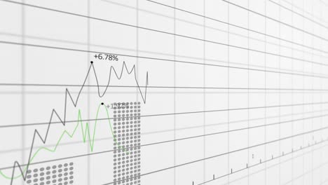 Animation-of-multiple-graphs-and-changing-numbers-over-grid-pattern-against-white-background