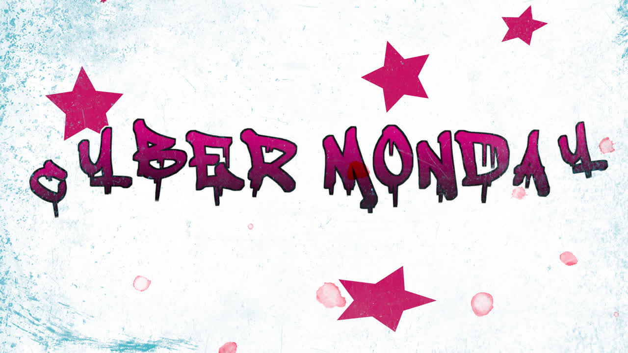 texto de introducción de animación lunes cibernético sobre fondo hipster y grunge con estrellas