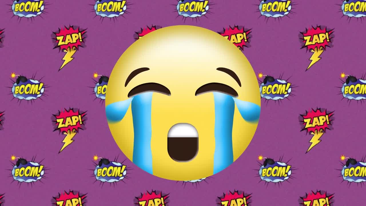 보라색 배경에 코 ⁇  클라우드 아이콘 위의 이모지 아이콘의 애니메이션