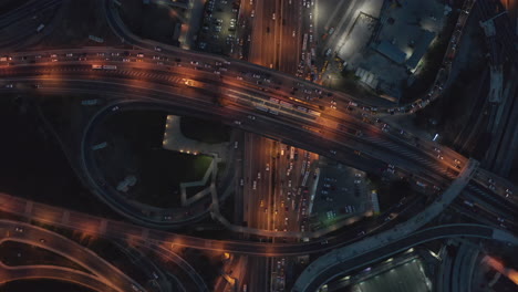 Aerial-Establishing-Shot-of-Huge-Freeway-Intersection-at-Dusk-in-Istanbul,-Birds-Eye-View-Overhead-Drone-Shot