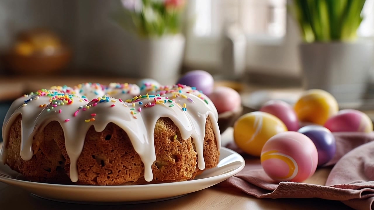 Festive Easter Bundt Cake with Icing and Colorful Sprinkles