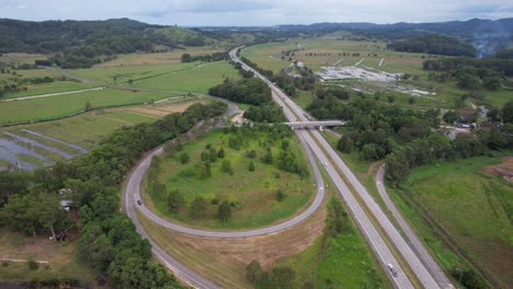 pacific motorway passing through town of tanglewood in new south wales, australia