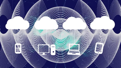 animation of digital clouds with electronic devices over mesh