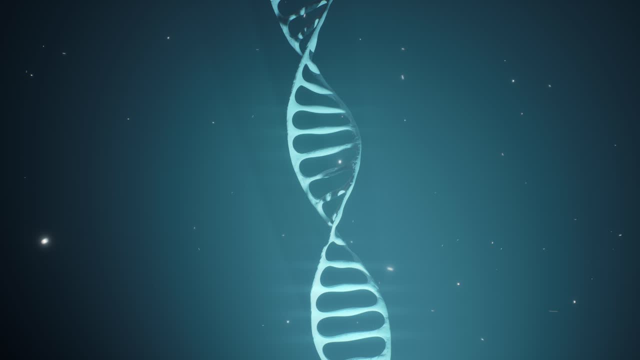 3D Rendered Animation Of Rotating Dna Molecule On Blue Background. Genetics Concept