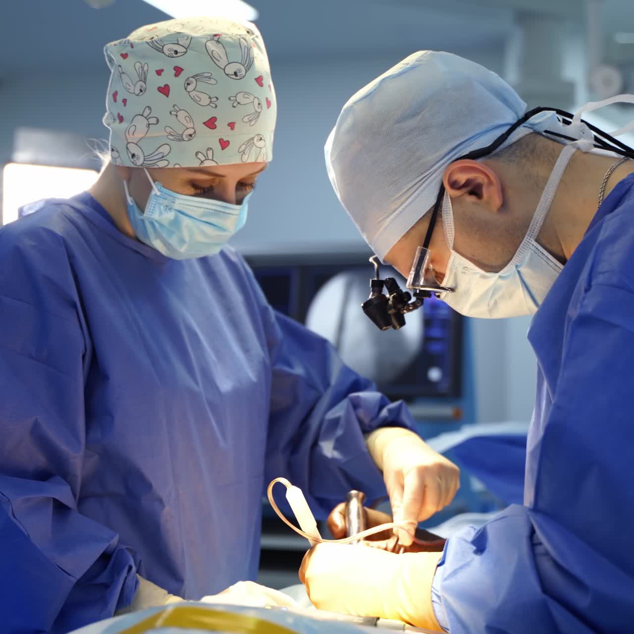 Neurosurgery doctors hard working in operation ward. Team surgeon at work in operating room