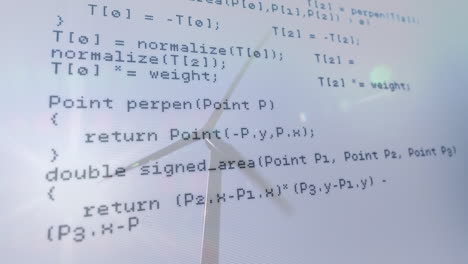 animación del procesamiento de datos sobre la turbina eólica y el cielo con sol