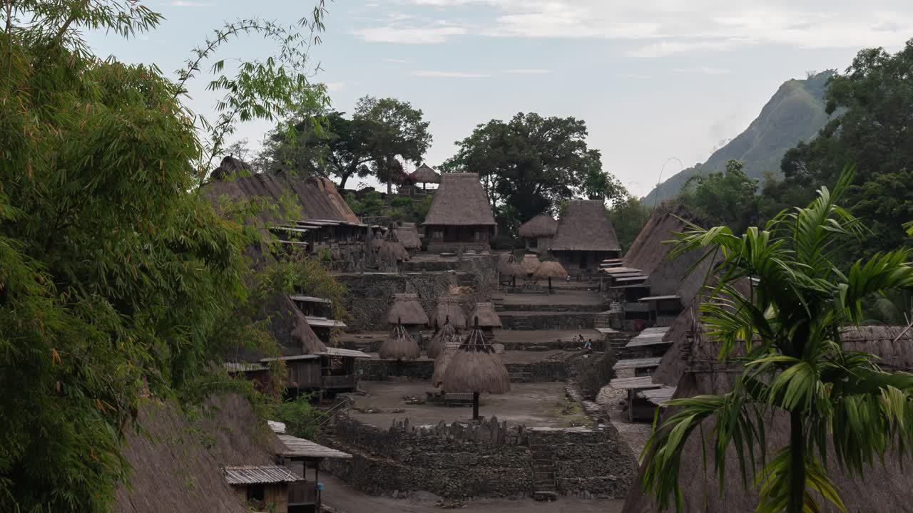 Traditional Village with Thatched Roofs in a Lush Valley