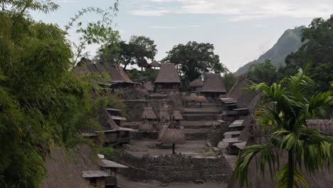 traditional village with thatched roofs in a lush valley