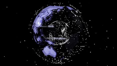 animación de un globo brillante y una red global que intercambia datos sobre un fondo negro